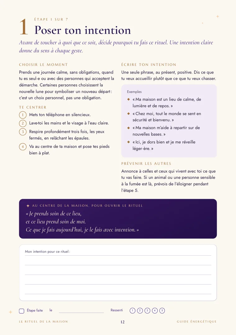 Page : Étape 1, poser ton intention